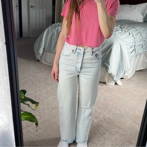 Women’s Levi Ribcage Straight Ankle, Frayed Hem, Jeans, 25